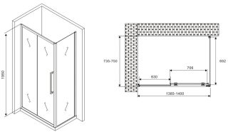Душевой уголок ABBER Schwarzer Diamant AG30140BH-S75B 140x75см чёрный